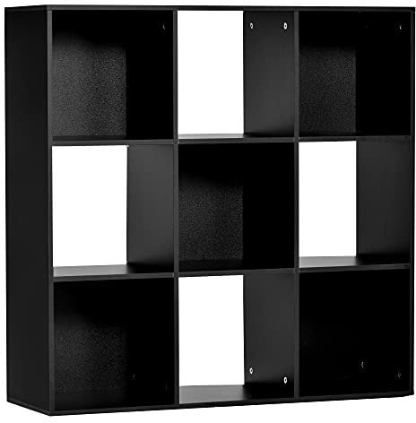 HOMCOM 3-tier 9 Cubes Storage Unit Particle Board Cabinet Bookcase Organiser Home Office Shelves Black