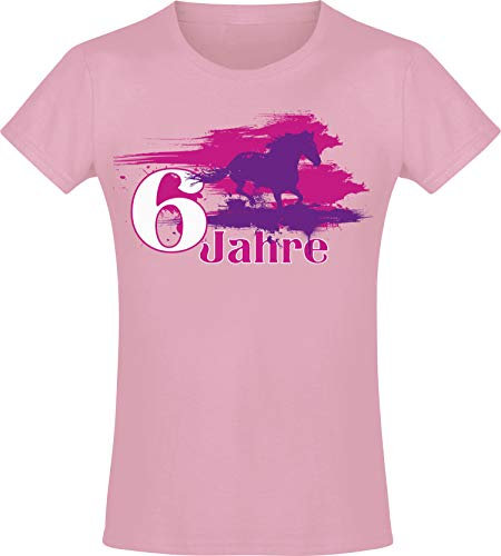 Baddery Geburtstagsshirt Mädchen : Geburtstagspferd 6 Jahre - T-Shirt Pferde Reitzubehör Geschenk (116)