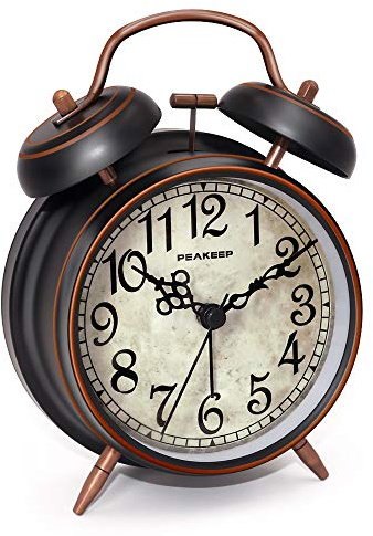 Peakeep Retro 4 inches Battery Operated Twin Bell Loud Alarm Clock | for Heavy Sleepers Adults, Old Fashioned Back to 80’s for Bedroom Desk Living Room Kids' Room Decoration (Black with Arabic)