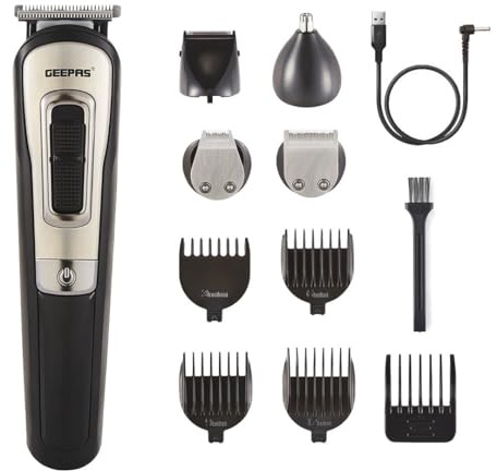 GEEPAS 11-in-1 Rechargeable Multi Grooming Kit Beard & Hair Clipper | Nose/Ear Shaver 4 Combs and Hair Clipper 2 Years Warranty
