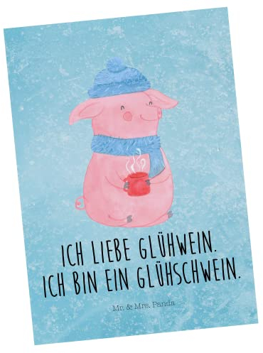 Mr. & Mrs. Panda Postkarte Schwein Glühwein - Geschenk, Winter, Wintermotiv, Nikolaus, Ansichtskarte, Punsch, Einladung Geburtstag, Heiligabend,