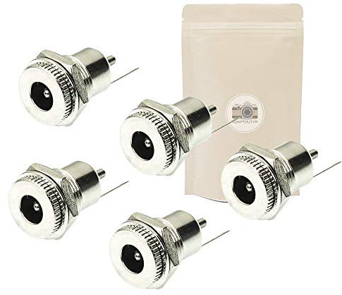 X5 Prise 12 Volt Femelle en Métal 9A 5 Ampères Connecteur 5.5mm x 2.1mm Alimentation Fiche à Souder 12V Standard- ADAPTOUT Marque Française