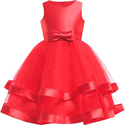 Sunny Fashion Robe Fille sans Manches Rouge Robe de Bal Princesse Mariage Partie Robe Ceremonie Fille 12 Ans
