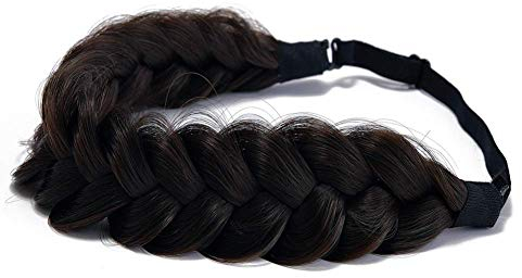 TOECWEGR Extensions Haarband Haarreifen Zopf Geflochten Classic Chunky Wide Plaited Wedding Fluffy Braids Wig Women Girl Beauty Accessory (Brown svgnr swirl highli ghts A04)