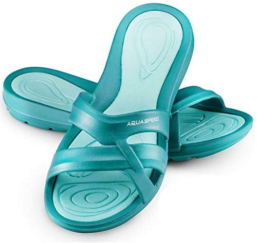 Aqua Speed Set ciabatte da bagno + asciugamano in microfibra da donna | sandali da doccia per donne e ragazze | sandali da sauna | ciabatte da bagno