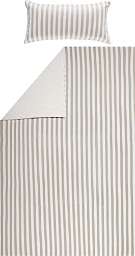 Erwin Müller Wende-Bettwäsche, Bettbezug, Kissenbezug Single-Jersey Streifen Taupe-weiß Größe 40x80 cm / 135x200 cm - temperaturausgleichend, formstabil, pflegeleicht, mit Reißverschluss