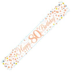 80th Birthday Rose Gold Birthday Party Foil Banner Pennant Age 80