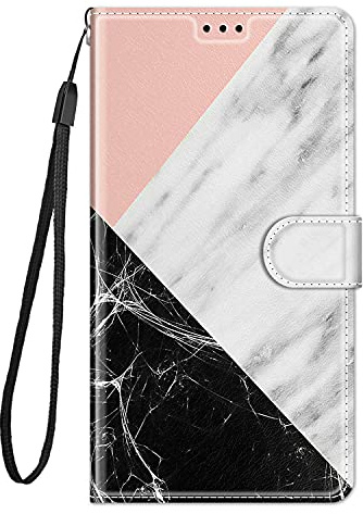 Hülle Leder für Samsung Galaxy A50, A50S & A30S (2019) Handyhülle, Niedliches Klapphülle Lederhülle mit 360 Grad Stoßfest Kartenfachr Schutzhülle Klappbar Flip Case Cover - Weißer Schwarzer Marmor