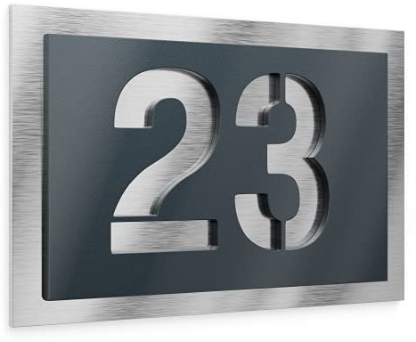 GRAVIERS DESIGN Número de Casa Exterior Personalizable de Acero Inoxidable. 380 x 264 mm en Antracita RAL 7016 Resistente a la Intemperie. Para Puertas y Portales. [Made in Germany]