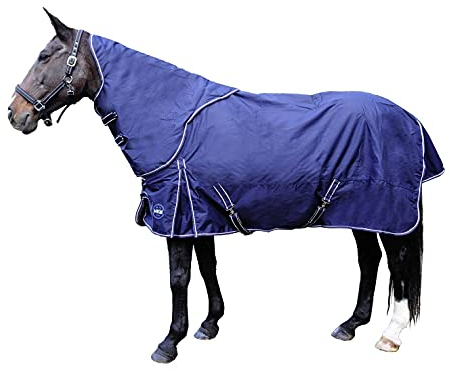 HKM 10392 Outdoordecke, abnehmbares Halsteil, 300g Füllung, Pferdedecke Blau, 155
