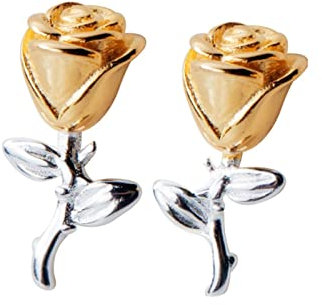 LOKILOKI Gold Color Rose Flower Jewelry For Women Charm Tree Leaf Classic Real 925 Sterling Silver Fashion Stud Earrings Gift