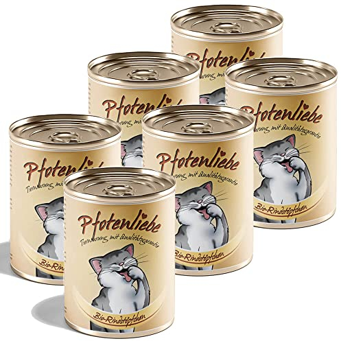 Pfotenliebe Bio-Nassfutter für Katzen, Bio-Rindstöpfchen, natürlich ohne Chemie und mit Qualitätsgarantie, hochverträglich, für jedes Alter geeignet, 6 x 400g (Dose)