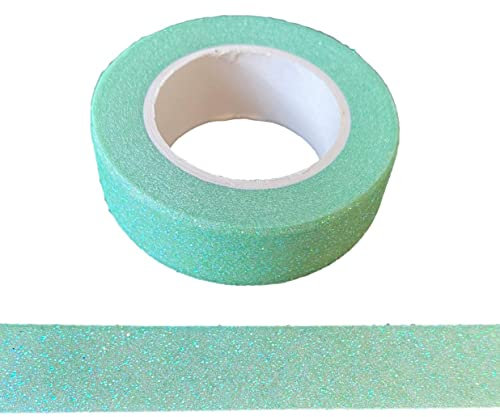 Syntego Nastro adesivo decorativo Washi con glitter, autoadesivo, per lavori artigianali, colore: verde menta iridescente