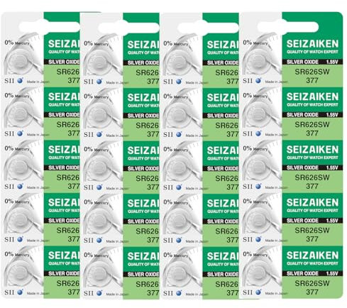 Seizaiken 377 SR626SW 1.55V 0% Hg Silver Oxide Watch Battery (20 Batteries) Made in Japan by Seiko
