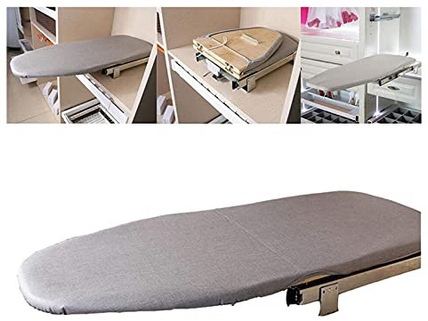 ZHOUHONG Bügelbrett zum Verstecken von Bügelbrett, 180 Grad drehbar, faltbar, ausziehbar, mit hitzebeständigem Bezug für Schrank, platzsparend, faltbare Bügelstation (Farbe: Creme)