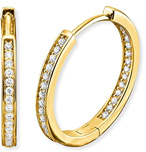 Engelsrufer schlichte Damen Creole Lisa aus vergoldetem Sterling Silber - besetzt mit 64 Zirkonia Steinen - Clipverschluss - nickelfrei - 24 mm