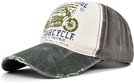 YULOONG Vintage Baseball Cap Washed Denim Trucker Cap Motorrad Print Muster Outdoor Sonnenhut 100% Baumwolle für Herren Damen E