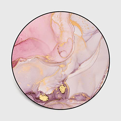 DSHUB Runder Teppich, groß, waschbar, für den Innenbereich, modisch, abstrakt, Aquarell, Rosa, Gold, für Schlafzimmer, Wohnzimmer, Sofa, Couchtisch, Schaukelstuhl, Bettseite, 200 cm