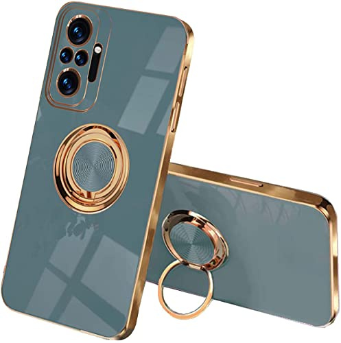 UPLAI Stilvoll Hülle für Xiaomi Redmi Note 10 Pro 4G, Slim Stoßfest Galvanik-Design Handyhülle Case mit Ringhalter, Sanft TPU Silikon Bumper Schutzhülle Cover.Grau