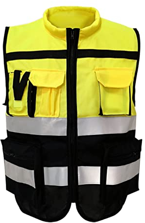 Alomejor Gelbe Reflektierende Sicherheitsweste, Gut Sichtbare Sicherheitsweste mit Reißverschluss und Taschen Zum Arbeiten (XXL180)