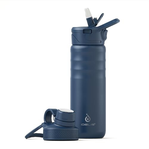 IDEUS Vacuum Insulated Water Bottle 710ml/24oz, Leak-Proof Stainless Steel Water Bottle, Double Wall Flask, Metal Sports Canteen with 2 Lids