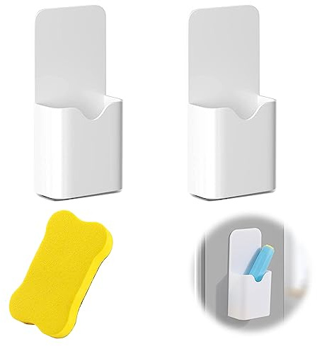 2PCS Porte Marqueur Magnétique Magnétique Porte Marqueur Crayon Magnétique Porte Porte-Crayon Magnétique Support de Crayons Magnétique avec Éponge, Porte Stylo Aimanté pour Réfrigérateur Tableau Blanc