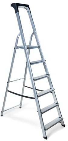 Wicotex -Haushaltsleiter - Küchentreppe 6 Stufen - Aluminium - Extra verdicktes Aluminium - für den privaten und professionellen Gebrauch