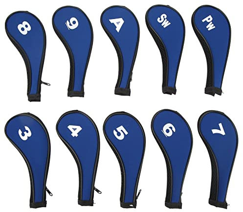 10 Stück Golfschläger-Kopfhüllen Mit Zahlen, Golfschläger-Schutz, Golfschläger-Kopfhüllen-Set, Neopren-Reißverschluss, Golfschläger-Kopfhüllen, Waschbare Golfschläger(schwarzer Reißverschluss)
