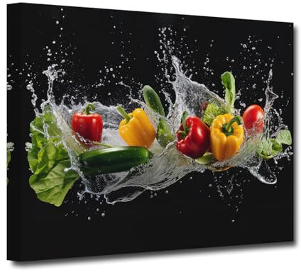 LZIMU Küchenbild Wanddekoration frisches Gemüse im Wasser Leinwand Wanddrucke Gemüse Kunstdrucke für Küche Esszimmer Dekoration (C, 40.00 x 60.00 cms)