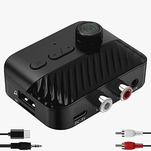 Bluetooth 5.3 Transmitter Receiver for TV, Bluetooth Audio Adapter w/Display & Knob, 3.5mm AUX RCA Wireless Audio Adapter for Home Stereo/Headphone/Speaker/TV/PC/Car, Support TF Card/U Disk Music Play