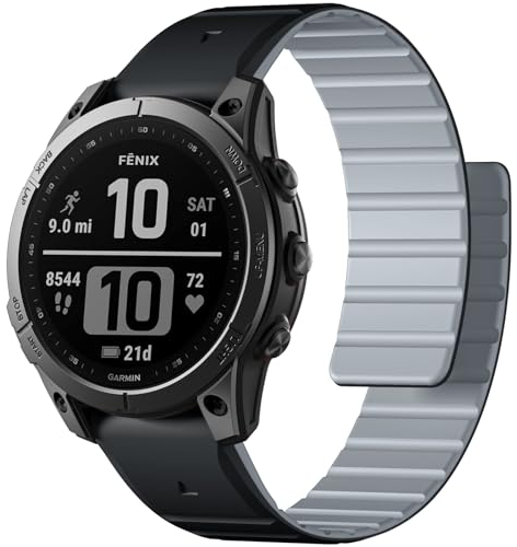 Laffav Magnet Armband für Garmin Fenix 6 Pro/Fenix 6/Fenix 7/Fenix 7 Pro/Fenix 5 Armband, Silikon QuickFit 22mm Ersatz Armband für Garmin Instinct/Epix 2 Pro 47mm /Forerunner 945/935, SchwarzGrau