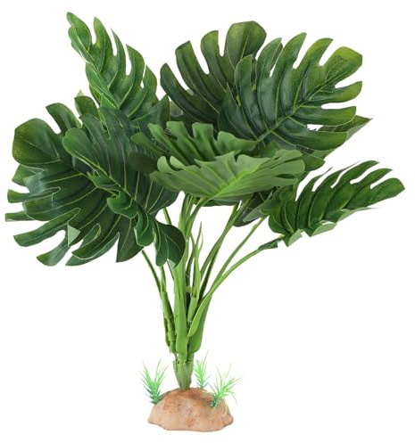 IBWell Reptile Plants - Tortoise Habitat Accessories, Artificial Spider Plant for Gecko, Ball Python, Terrarium Decor - Monstera
