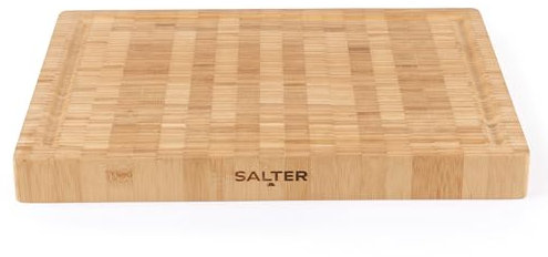 Salter BW13308EU7 Bamboo Chopping Board – Large Wooden Cutting Butchers Block, Thick Heavy Duty Board for Carving Meat, Juice Groove, Cheese Platter Charcuterie, Reversible, FSC®-Certified, 42cm