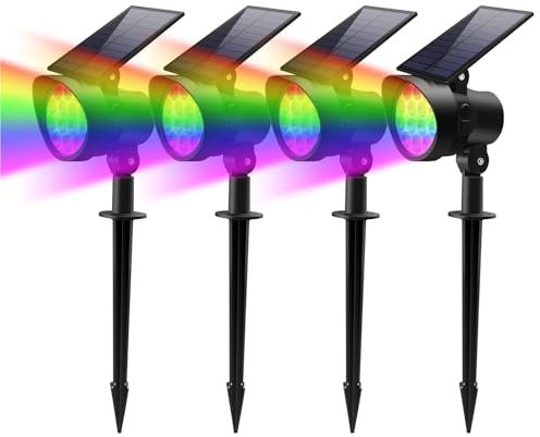 ALUSSO 4 Stück RGB Solar Gartenleuchte, Farbig Solarlampen für Außen Garten, IP65 Wasserdicht Solarstrahler für Außen, Bunt Solarleuchten für Garten Weg Terrasse Halloween Weihnachten Deko,3 Modi