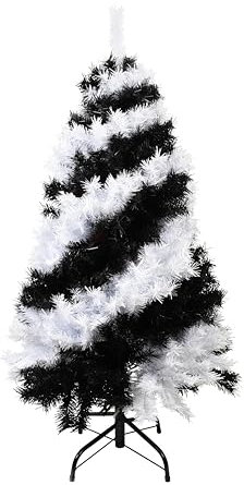 Tree Buddees Albero di Natale a spirale bianco e nero per Halloween, decorazione unica per albero di Natale, 1,2 m di altezza