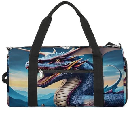 Reisetasche mit brüllendem Drachen-Druck, Sporttasche, Turnbeutel, Turnbeutel mit Schuhfach, brüllender Drache, Einheitsgröße, Brüllender Drache, Einheitsgröße