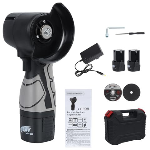 Mini Cordless Angle Grinder 18V 550W, Brushless Grinding Machine for Grinding Cutting Polishing Sharpening, Battery Angle Grinder with Suitcase, 2x1.5Ah Batteries, 2xGrinding Discs (Grey)