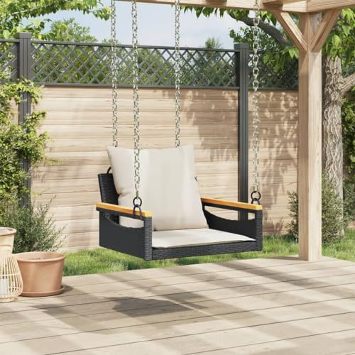 Homgoday Hängesessel mit Kissen Hängestuhl Hängeschaukel Hängesitz Hängesessel Hollywoodschaukel ohne Schaukelgestell für Terrasse, Garten, Balkon Schwarz 63x62x40 cm Poly Rattan