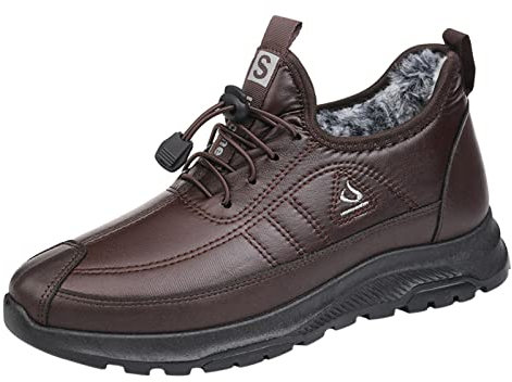 Nuovo Peluche Addensato Inverno Stivali Da Neve Grande Cotone Scarpe In Pelle Calda Antiscivolo Papà Scarpe Stivali Da Caccia In Pelle, Caff, 39 1/3 EU