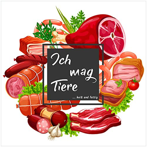 Wallario Glasbild Ich mag Tiere - Fleisch - 55 x 55 cm Wandbilder Glas in Premium-Qualität: Brillante Farben, freischwebende Optik