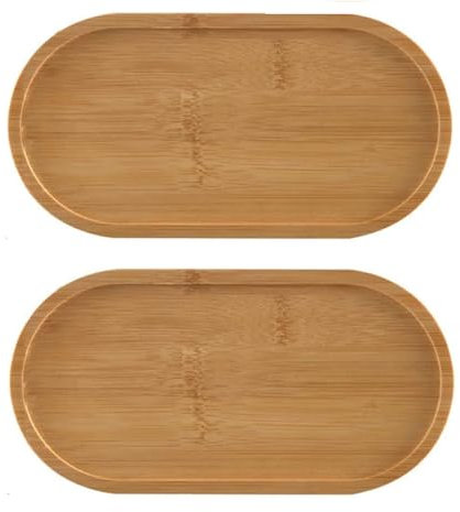 2 Stück Bambus Tablett Set – Ovale Holztabletts Serviertabletts für Küche und Deko – Natürliche Bambusuntersetzer für Sukkulenten, Pflanzen, Tee und Servieren