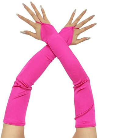 Whakano Guanti senza dita per donne e donne, eleganti guanti lunghi anni '20, per Halloween, banchetti, feste, matrimoni, balli, cosplay, accessori per feste, rosso rose, Taglia unica