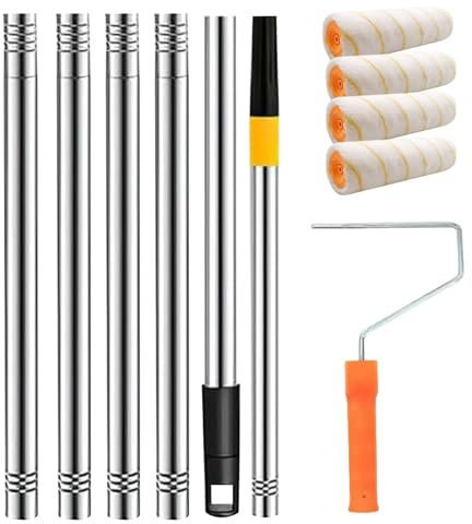 Rouleau à peinture applicateur de peinture - Barre de peinture avec poignée télescopique amovible - Barre d'extension portable pour armoires de cuisine, artisanat, métal