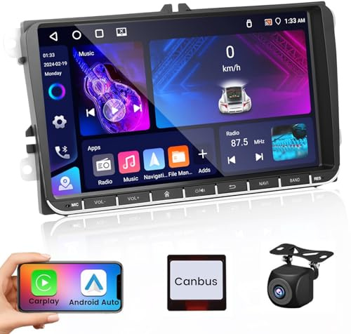 [4G+64G] Hikity Android Autoraido für VW Golf 5 Golf 6 Passat B6 EOS Touran Polo Wireless Carplay Android Auto 9 Zoll Radio Navi mit 32EQ FM/RDS GPS WiFi Bluetooth 1280 * 720 Pixel MIC Rückfahrkamera
