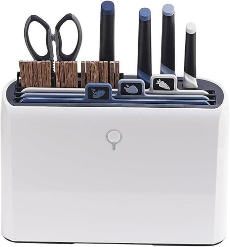 Smart Cutting Board and Knife Set with Drying Holder, 4 Colour Coded Chopping Boards & 4 Knives &10 Pair Chopsticks, Drying Holder Organizer Kitchen Tools for Smart Home Gadgets,B