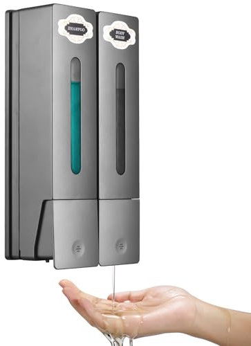 Decdeal Seifenspender, 400 ml x 2, sicher, ABS, ohne Bohren, Seifenspender zur Wandmontage, mit transparentem Fenster, separater Flüssigkeitsauslass, Verriegelungsdesign