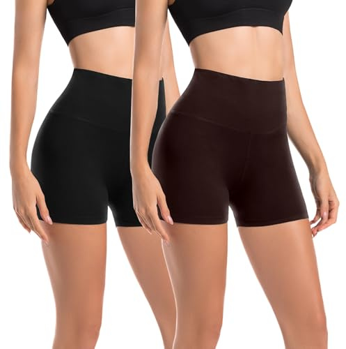 Leafigure 2er Pack Radlerhose Damen Kurz | Hohe Taille Hotpants, Blickdicht, Für Gym Fitness Yoga