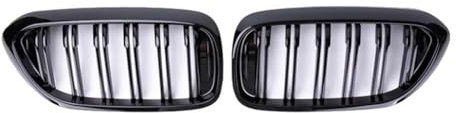 MLTLKPPVNG Auto-Frontstoßstangengitter Grill Schwarz Glänzend Für 5er G30 G38 525I 530I 540I 550I 2018 2019 2020, Doppellamellengitter Nieren Kühlergrill