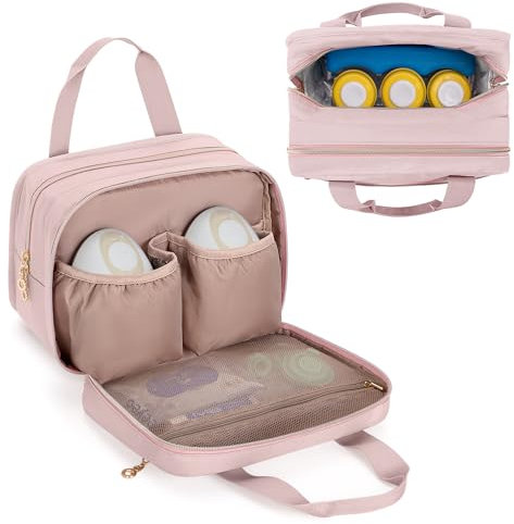 Damero Wearable Breast Pump Bag Compatible with Elvie, Willow and Momcozy Breast Pump, Carrying Case for Hand-Free Wearable Breast Pumps, Pump Parts and More, Pink