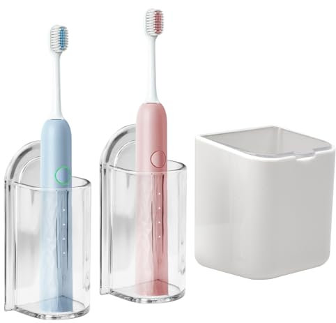 APOMOONS 2 Stück Halterung Elektrische Zahnbürste und 1 Aufbewahrungsbox, Zahnbürstenhalter Wand Toothbrush Holder Selbstklebend, Zahnbürstenhalter Ohne Bohren Zum Aufbewahren von Badezimmerzubehör